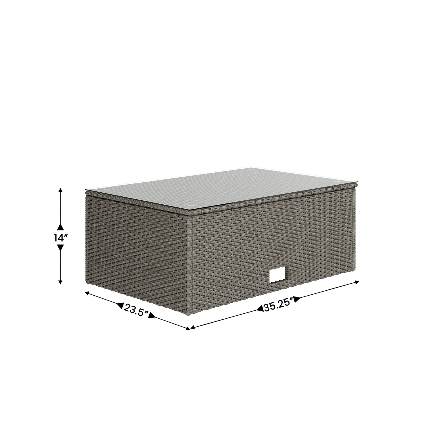 Roan Indoor/Outdoor L-Shaped Sectional with Coffee Table in Gray Wicker PE Rattan with Gray Cushions