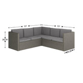 Roan Indoor/Outdoor L-Shaped Sectional with Coffee Table in Gray Wicker PE Rattan with Gray Cushions