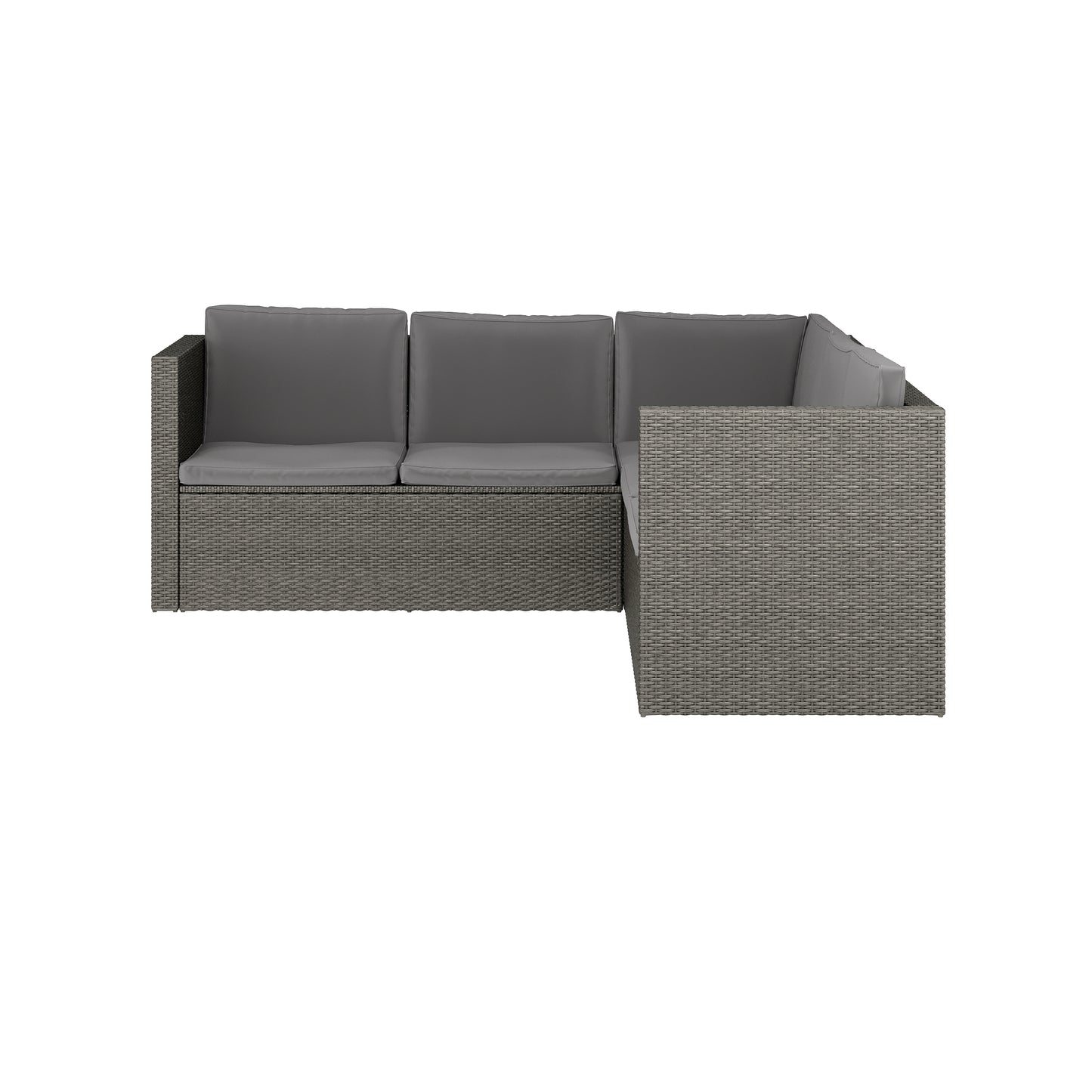 Roan Indoor/Outdoor L-Shaped Sectional with Coffee Table in Gray Wicker PE Rattan with Gray Cushions