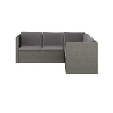Roan Indoor/Outdoor L-Shaped Sectional with Coffee Table in Gray Wicker PE Rattan with Gray Cushions