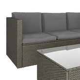 Roan Indoor/Outdoor L-Shaped Sectional with Coffee Table in Gray Wicker PE Rattan with Gray Cushions