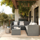 Roan Indoor/Outdoor L-Shaped Sectional with Coffee Table in Gray Wicker PE Rattan with Gray Cushions