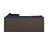 Roan Indoor/Outdoor L-Shaped Sectional with Coffee Table in Brown Wicker PE Rattan with Navy Cushions