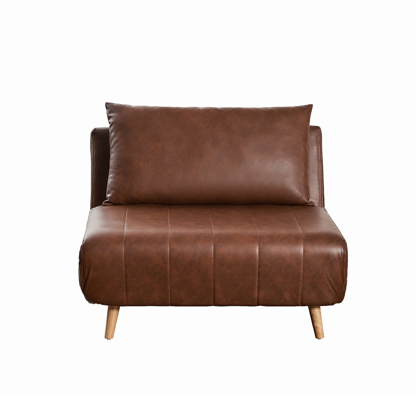 Shaw Convertible Tri-Fold Sleeper Chair with Pillow - Multifunctional Adjustable Sleeper - Channel Stitching - Hideaway Legs - Brown LeatherSoft
