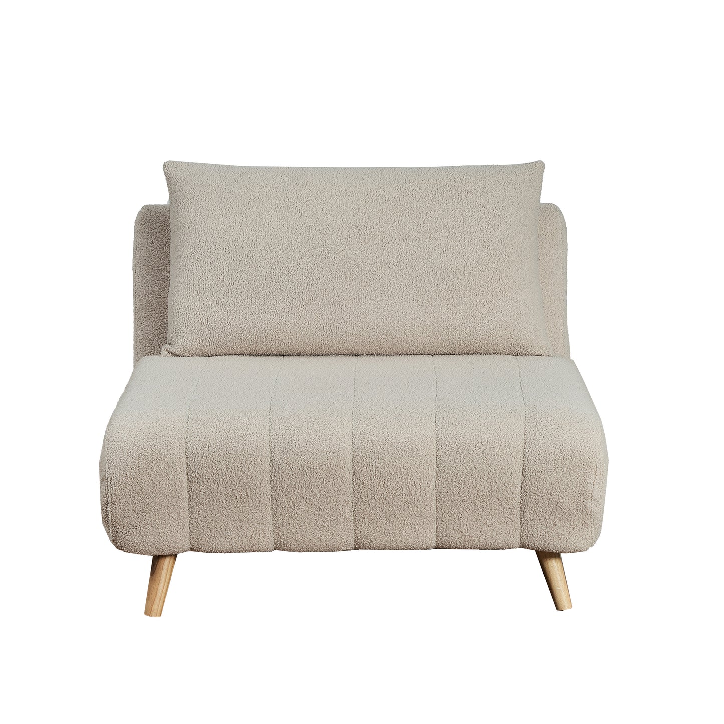 Shaw Convertible Tri-Fold Chair with Pillow - Multifunctional Adjustable Sleeper - Channel Stitching-Removable Legs - Cream Boucle