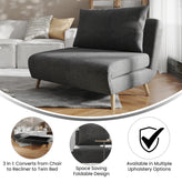 Shaw Convertible Tri-Fold Sleeper Chair with Pillow, Multifunctional Adjustable Sleeper with Channel Stitching and Hideaway Legs in Dark Gray