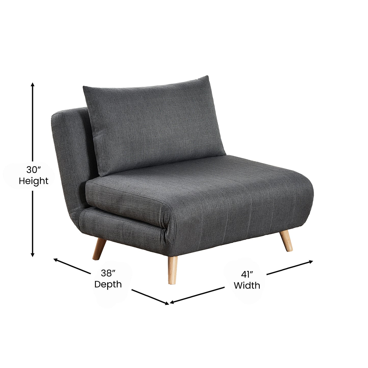 Shaw Convertible Tri-Fold Sleeper Chair with Pillow, Multifunctional Adjustable Sleeper with Channel Stitching and Hideaway Legs in Dark Gray