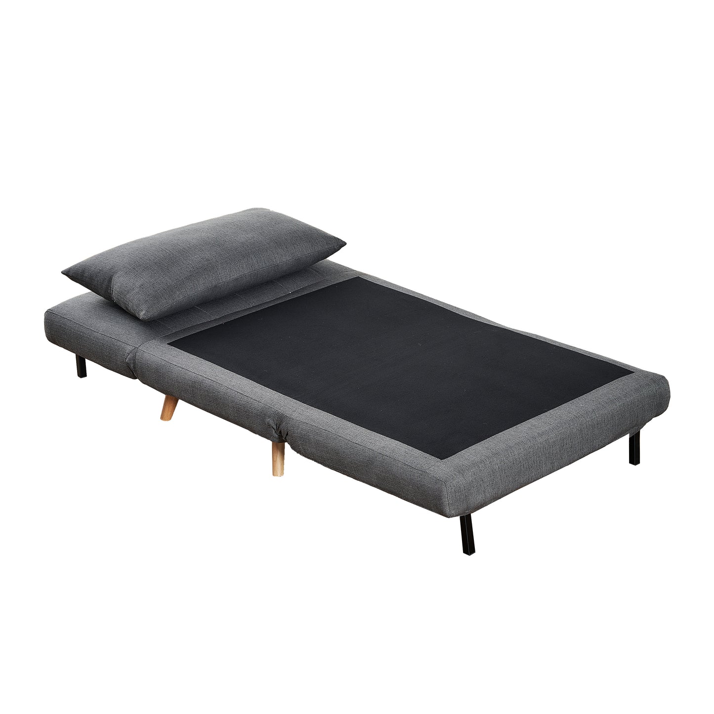 Shaw Convertible Tri-Fold Sleeper Chair with Pillow, Multifunctional Adjustable Sleeper with Channel Stitching and Hideaway Legs in Dark Gray