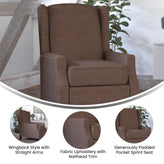 Prescott Traditional Style Slim Push Back Recliner Chair-Wingback Recliner with Brown Polyester Fabric Upholstery-Accent Nail Trim