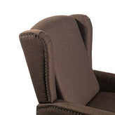 Prescott Traditional Style Slim Push Back Recliner Chair-Wingback Recliner with Brown Polyester Fabric Upholstery-Accent Nail Trim
