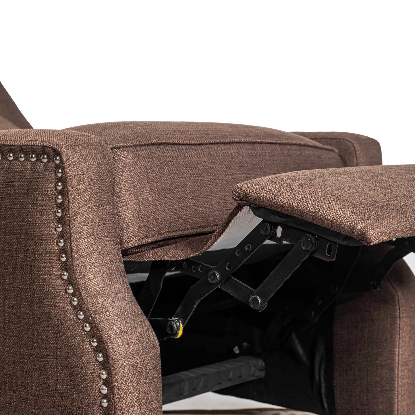 Prescott Traditional Style Slim Push Back Recliner Chair-Wingback Recliner with Brown Polyester Fabric Upholstery-Accent Nail Trim