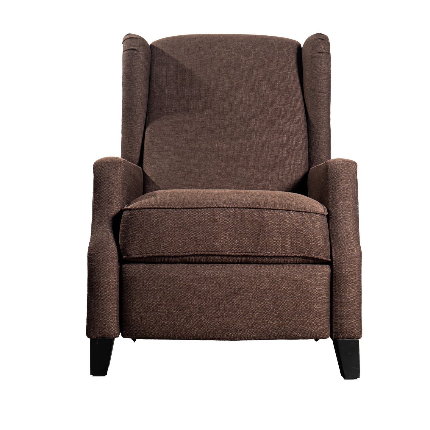 Prescott Traditional Style Slim Push Back Recliner Chair-Wingback Recliner with Brown Polyester Fabric Upholstery-Accent Nail Trim