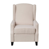 Prescott Traditional Style Slim Push Back Recliner Chair-Wingback Recliner with Cream Fabric Upholstery-Accent Nail Trim