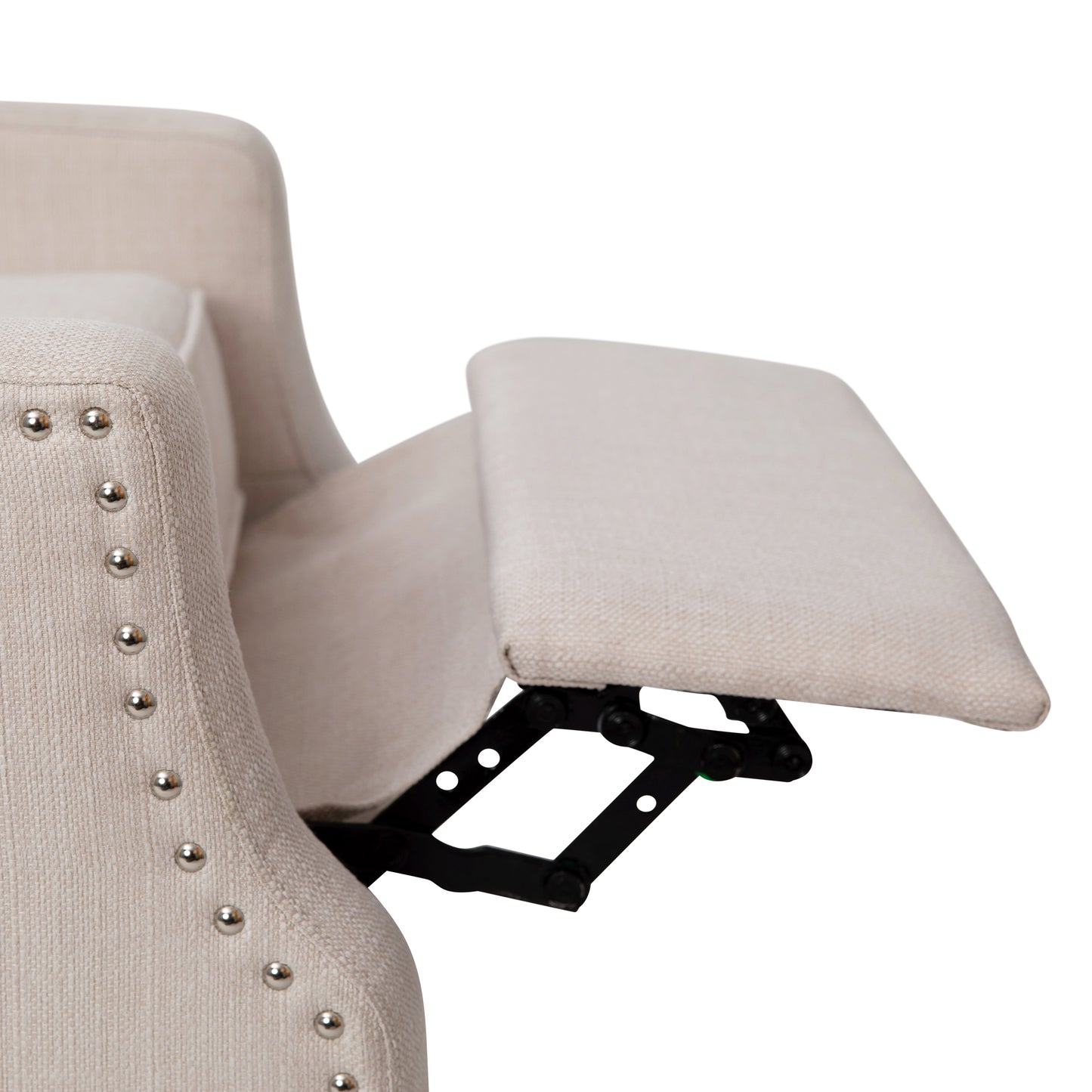 Prescott Traditional Style Slim Push Back Recliner Chair-Wingback Recliner with Cream Fabric Upholstery-Accent Nail Trim