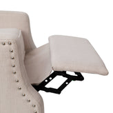 Prescott Traditional Style Slim Push Back Recliner Chair-Wingback Recliner with Cream Fabric Upholstery-Accent Nail Trim