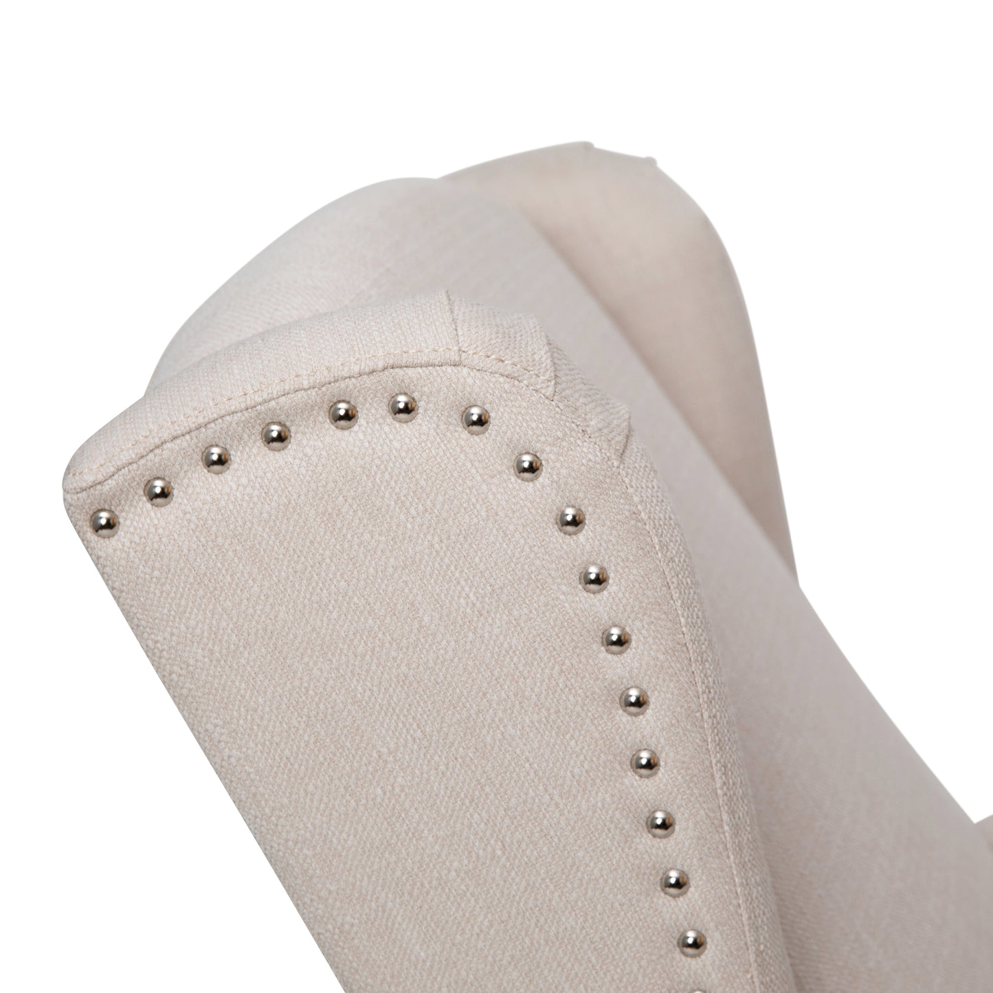 Prescott Traditional Style Slim Push Back Recliner Chair-Wingback Recliner with Cream Fabric Upholstery-Accent Nail Trim