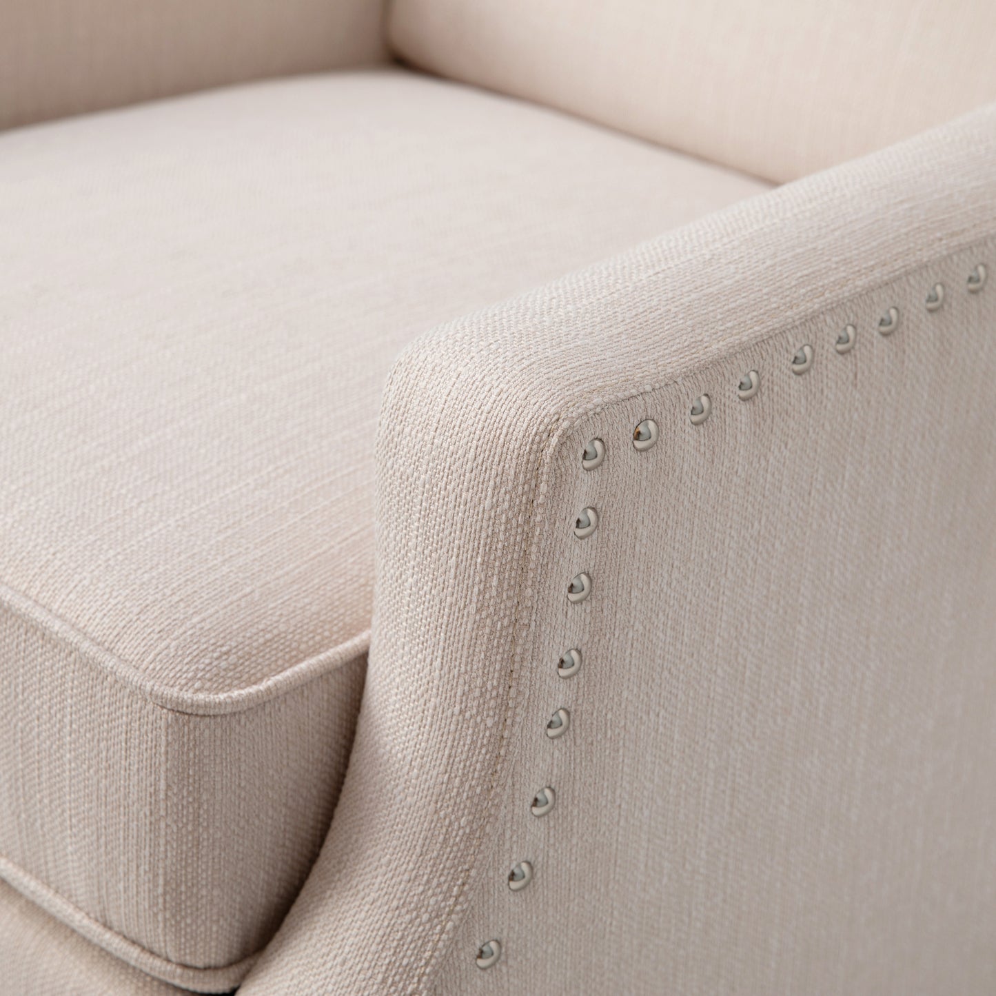 Prescott Traditional Style Slim Push Back Recliner Chair-Wingback Recliner with Cream Fabric Upholstery-Accent Nail Trim