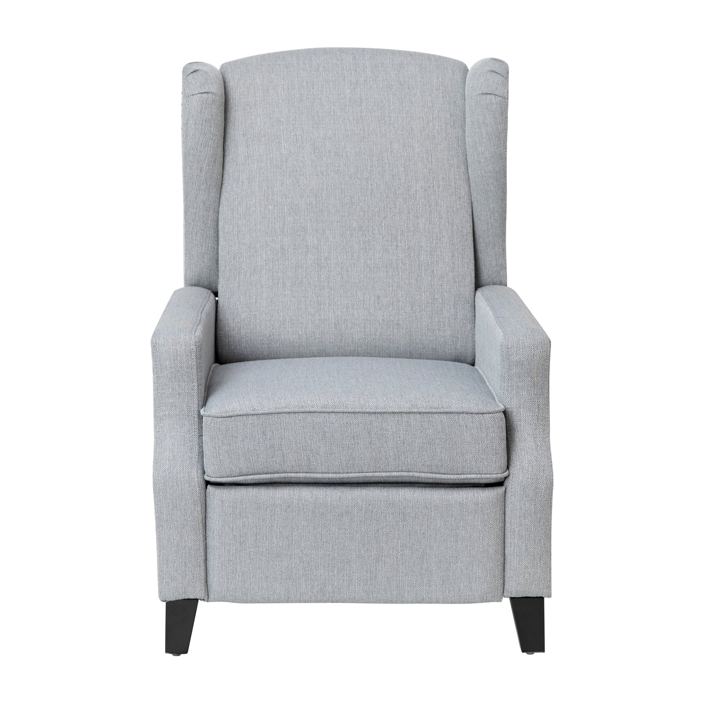 Prescott Traditional Style Slim Push Back Recliner Chair-Wingback Recliner with Gray Polyester Fabric Upholstery-Accent Nail Trim
