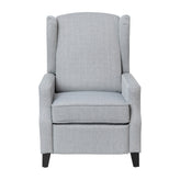 Prescott Traditional Style Slim Push Back Recliner Chair-Wingback Recliner with Gray Polyester Fabric Upholstery-Accent Nail Trim