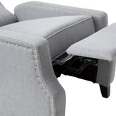 Prescott Traditional Style Slim Push Back Recliner Chair-Wingback Recliner with Gray Polyester Fabric Upholstery-Accent Nail Trim