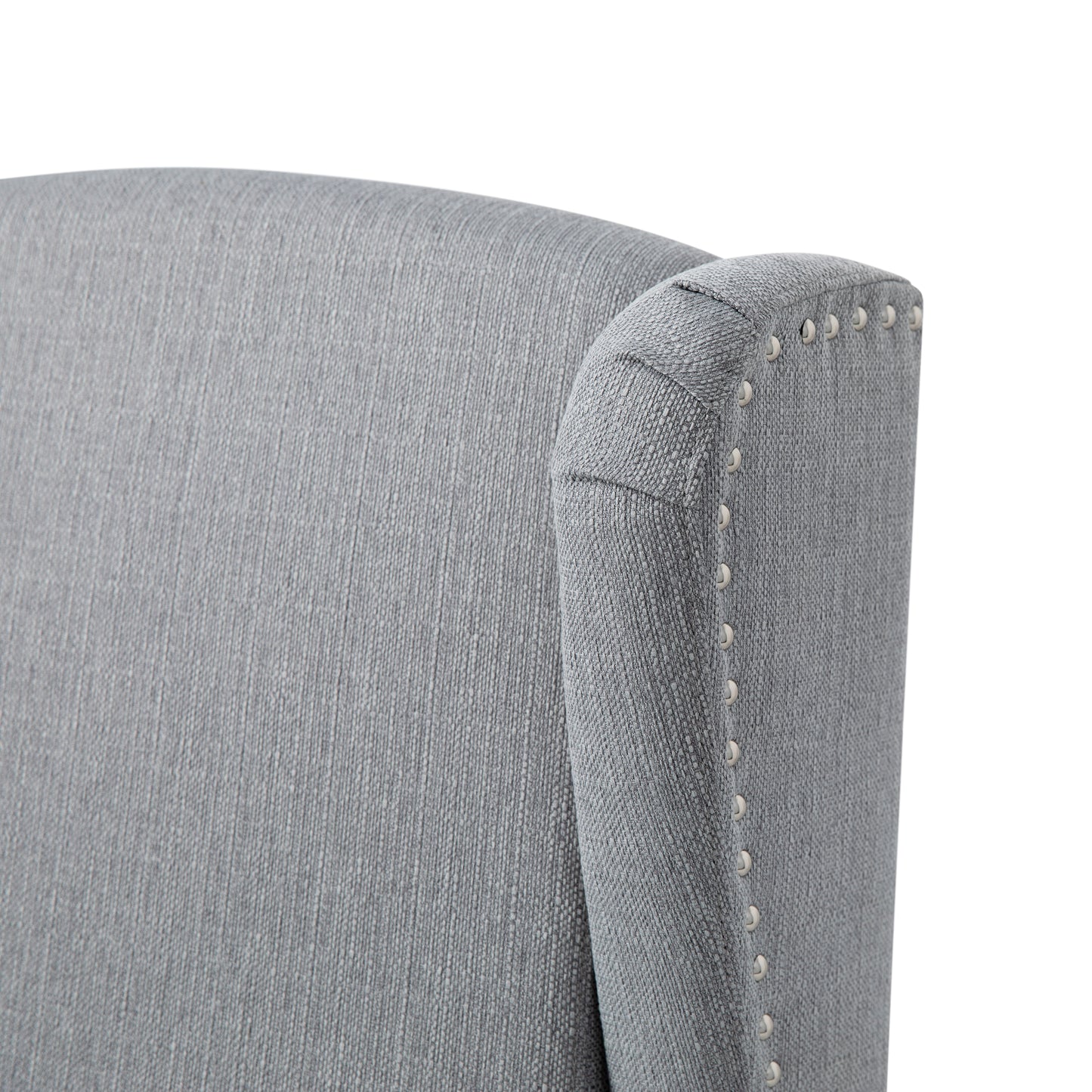 Prescott Traditional Style Slim Push Back Recliner Chair-Wingback Recliner with Gray Polyester Fabric Upholstery-Accent Nail Trim