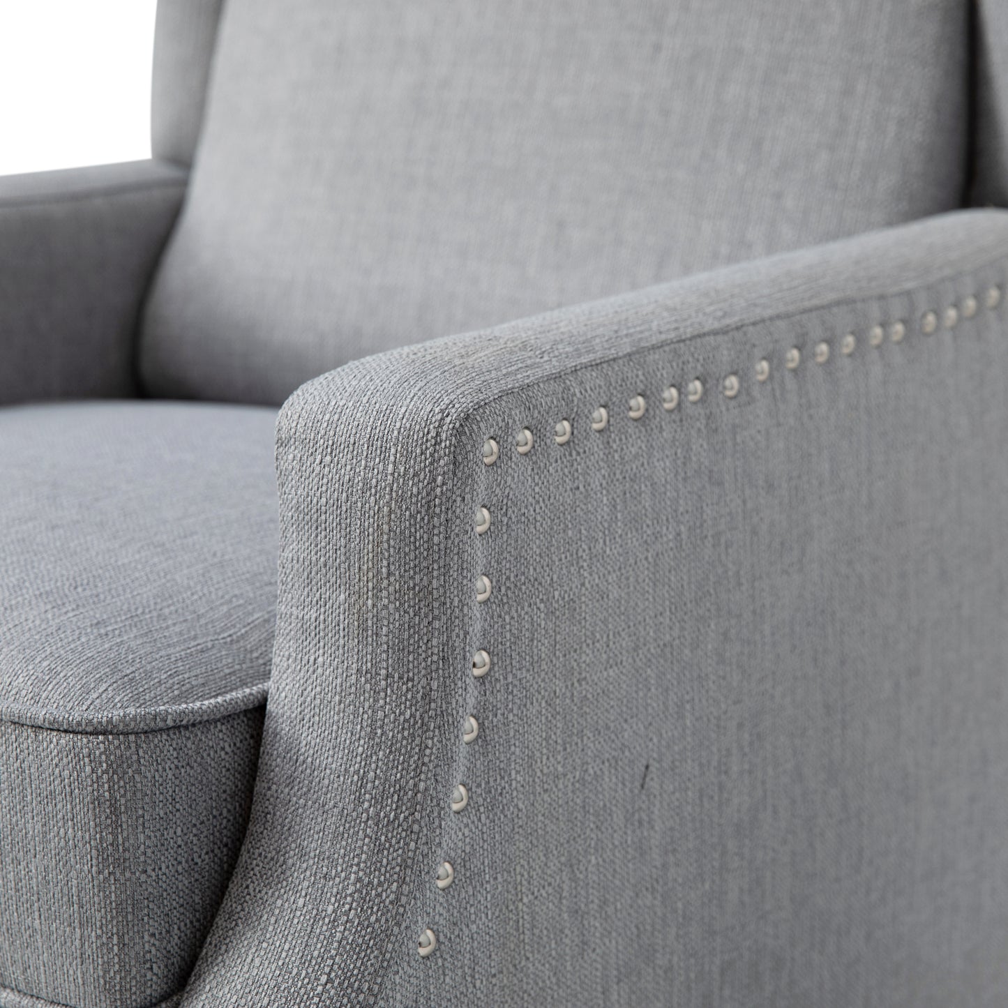 Prescott Traditional Style Slim Push Back Recliner Chair-Wingback Recliner with Gray Polyester Fabric Upholstery-Accent Nail Trim