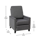 Carson Transitional Style Push Back Recliner Chair - Pillow Back Recliner - Gray Fabric Upholstery - Accent Nail Trim