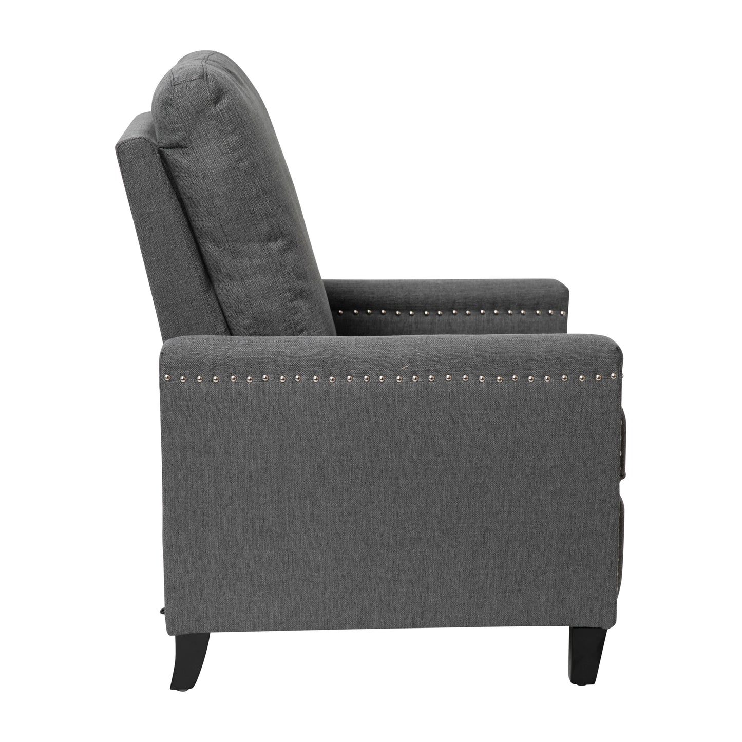 Carson Transitional Style Push Back Recliner Chair - Pillow Back Recliner - Gray Fabric Upholstery - Accent Nail Trim