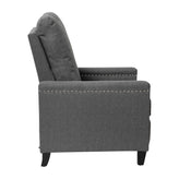 Carson Transitional Style Push Back Recliner Chair - Pillow Back Recliner - Gray Fabric Upholstery - Accent Nail Trim