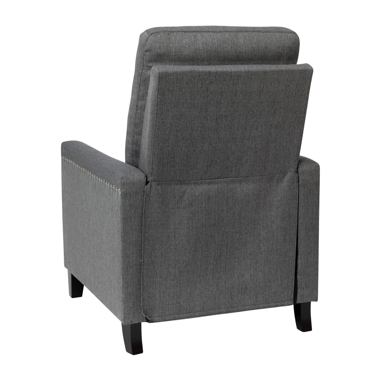Carson Transitional Style Push Back Recliner Chair - Pillow Back Recliner - Gray Fabric Upholstery - Accent Nail Trim