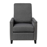 Carson Transitional Style Push Back Recliner Chair - Pillow Back Recliner - Gray Fabric Upholstery - Accent Nail Trim