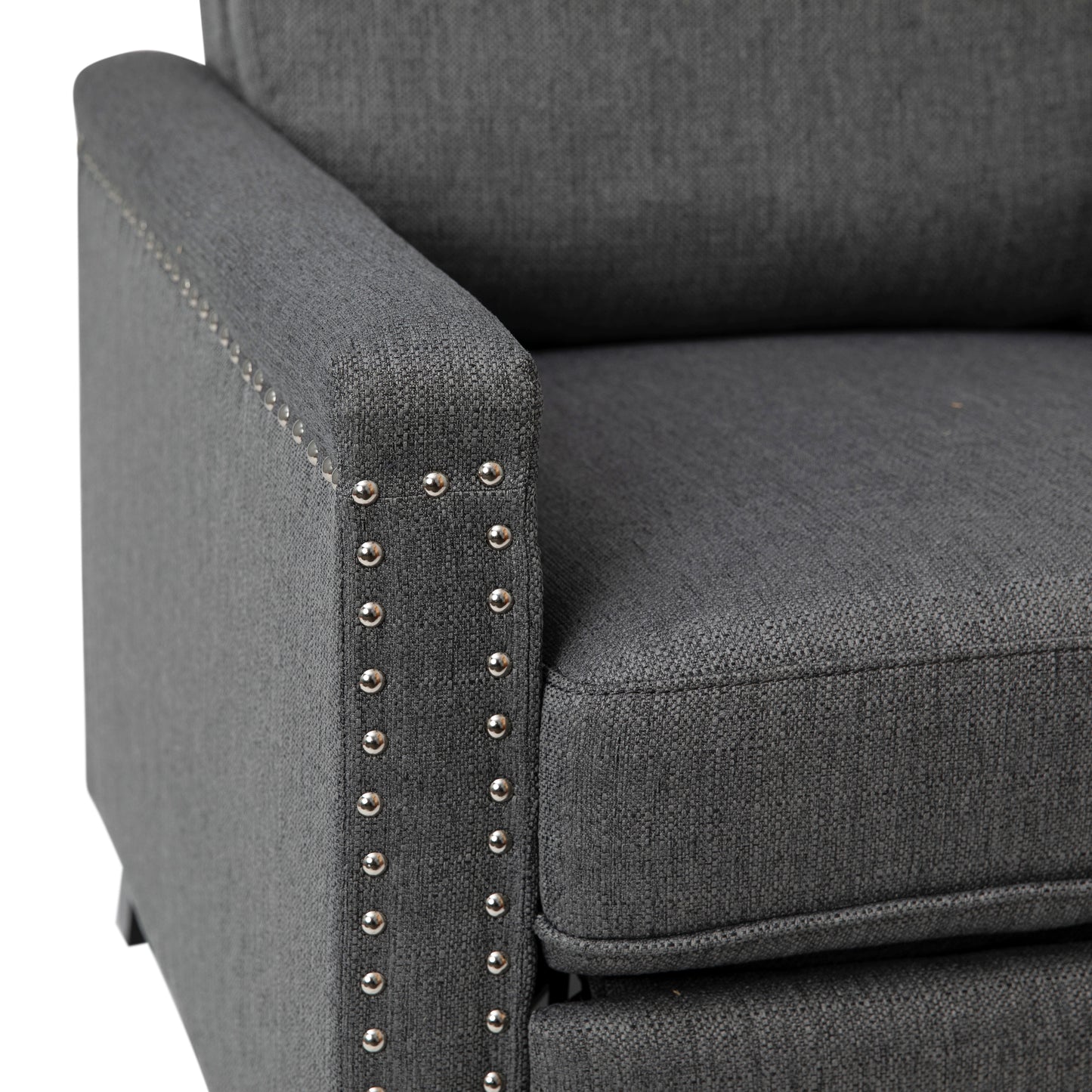 Carson Transitional Style Push Back Recliner Chair - Pillow Back Recliner - Gray Fabric Upholstery - Accent Nail Trim