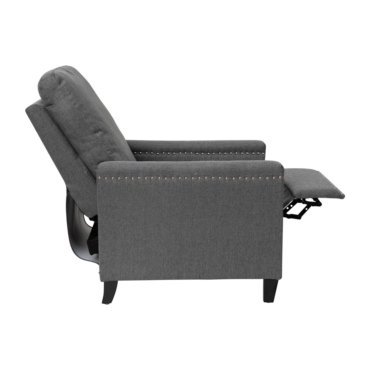 Carson Transitional Style Push Back Recliner Chair - Pillow Back Recliner - Gray Fabric Upholstery - Accent Nail Trim