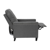Carson Transitional Style Push Back Recliner Chair - Pillow Back Recliner - Gray Fabric Upholstery - Accent Nail Trim