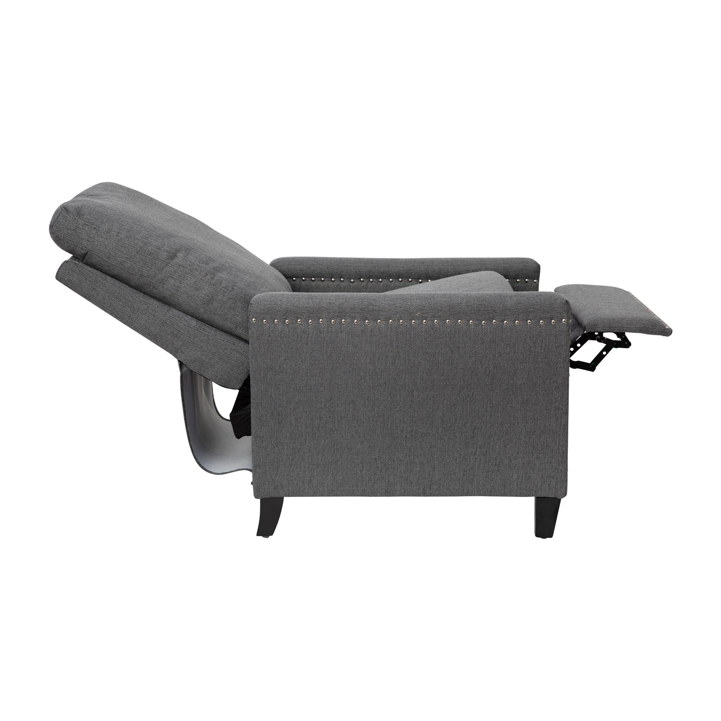 Carson Transitional Style Push Back Recliner Chair - Pillow Back Recliner - Gray Fabric Upholstery - Accent Nail Trim