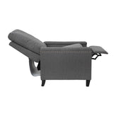 Carson Transitional Style Push Back Recliner Chair - Pillow Back Recliner - Gray Fabric Upholstery - Accent Nail Trim