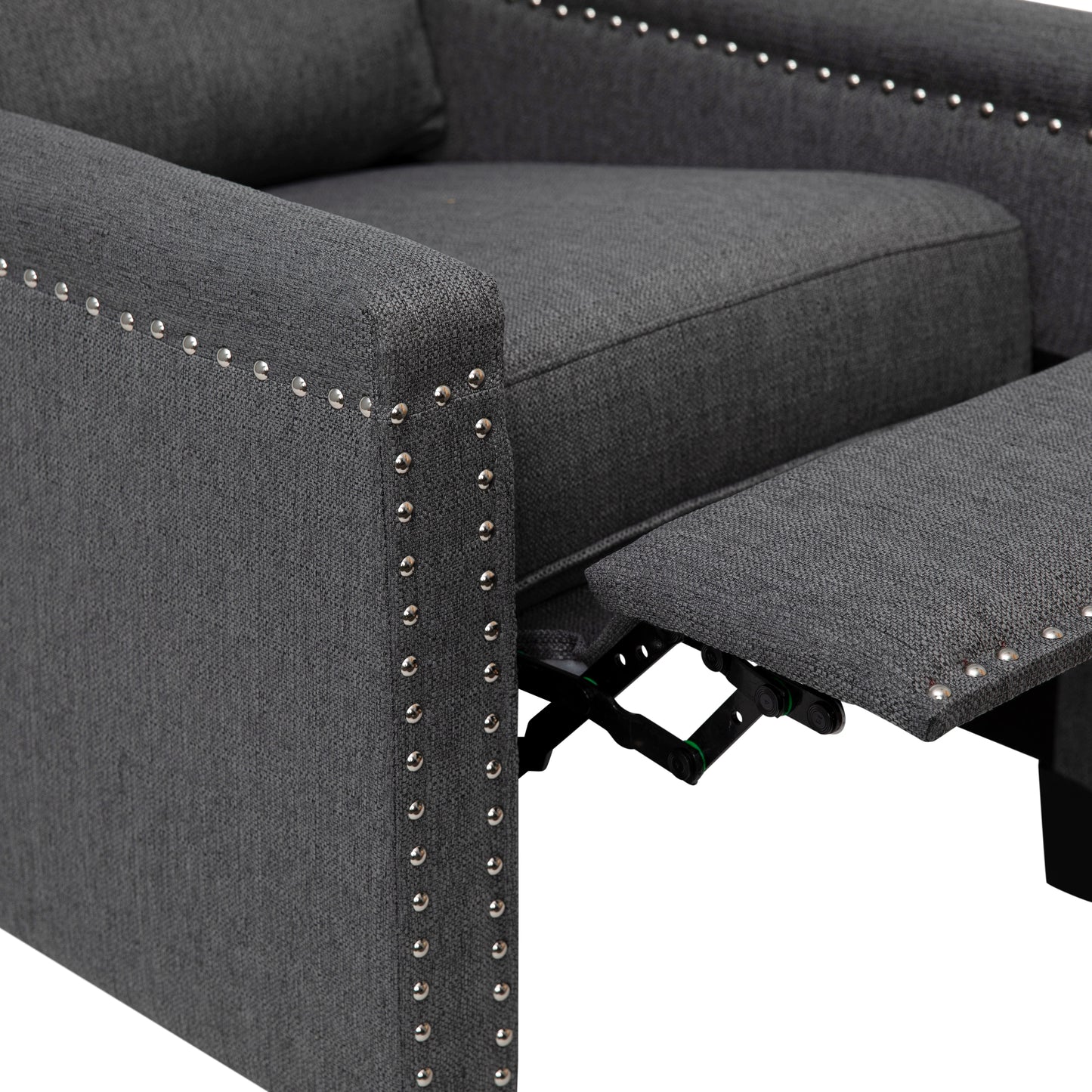 Carson Transitional Style Push Back Recliner Chair - Pillow Back Recliner - Gray Fabric Upholstery - Accent Nail Trim