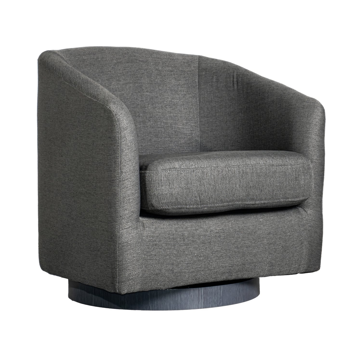 Landon Club Style Commercial Barrel Accent Armchair with 360 Degree Swivel Metal Base and Sloped Armrests in Dark Gray Fabric Upholstery