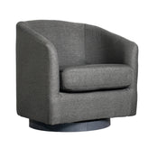 Landon Club Style Commercial Barrel Accent Armchair with 360 Degree Swivel Metal Base and Sloped Armrests in Dark Gray Fabric Upholstery