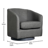 Landon Club Style Commercial Barrel Accent Armchair with 360 Degree Swivel Metal Base and Sloped Armrests in Dark Gray Fabric Upholstery