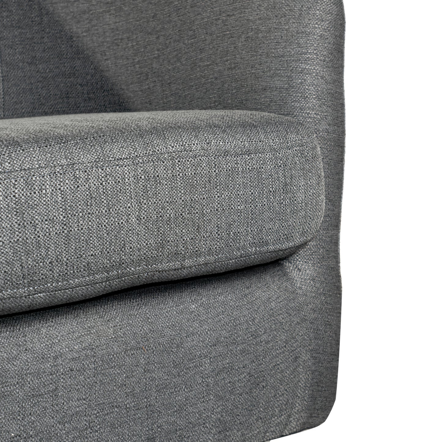 Landon Club Style Commercial Barrel Accent Armchair with 360 Degree Swivel Metal Base and Sloped Armrests in Dark Gray Fabric Upholstery