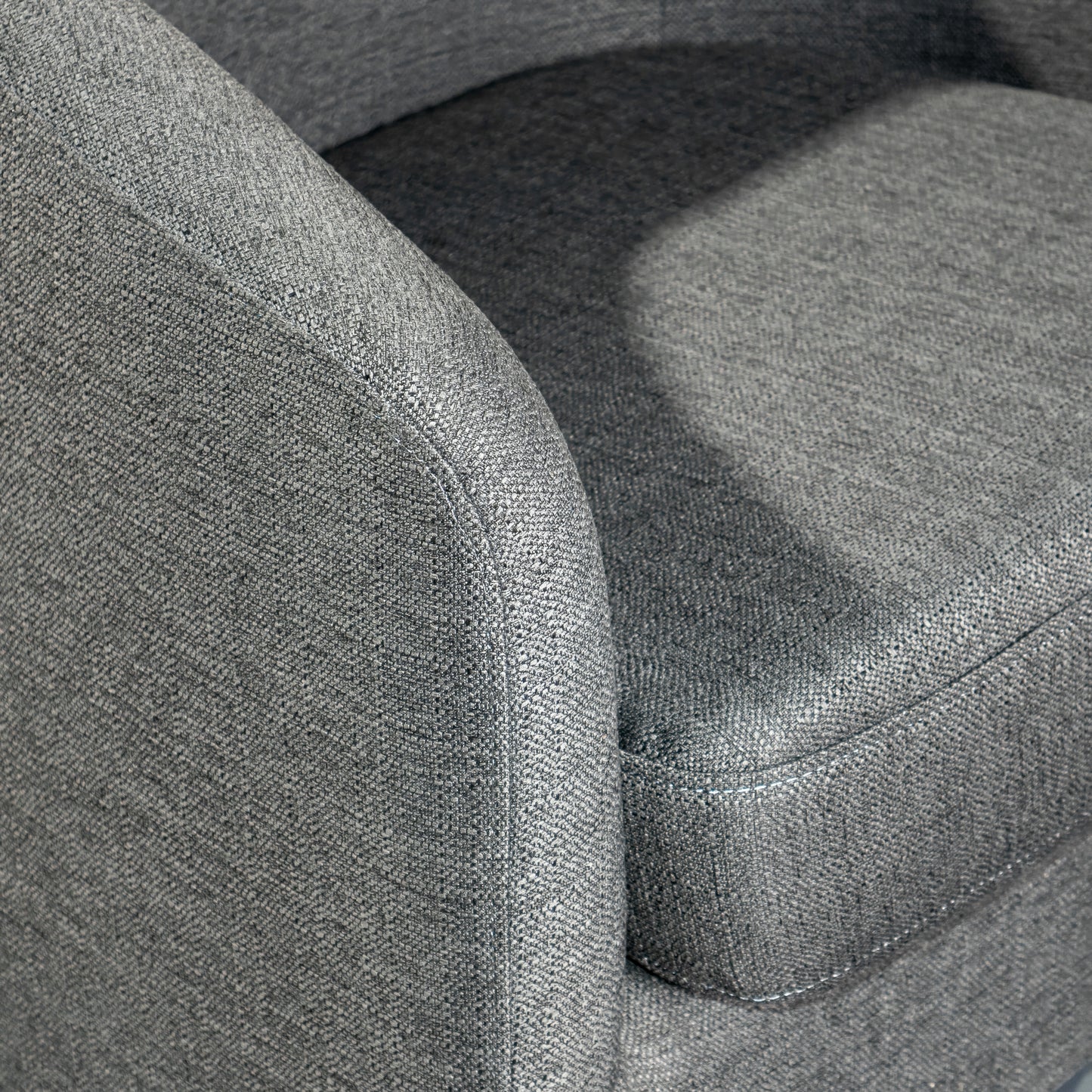 Landon Club Style Commercial Barrel Accent Armchair with 360 Degree Swivel Metal Base and Sloped Armrests in Dark Gray Fabric Upholstery