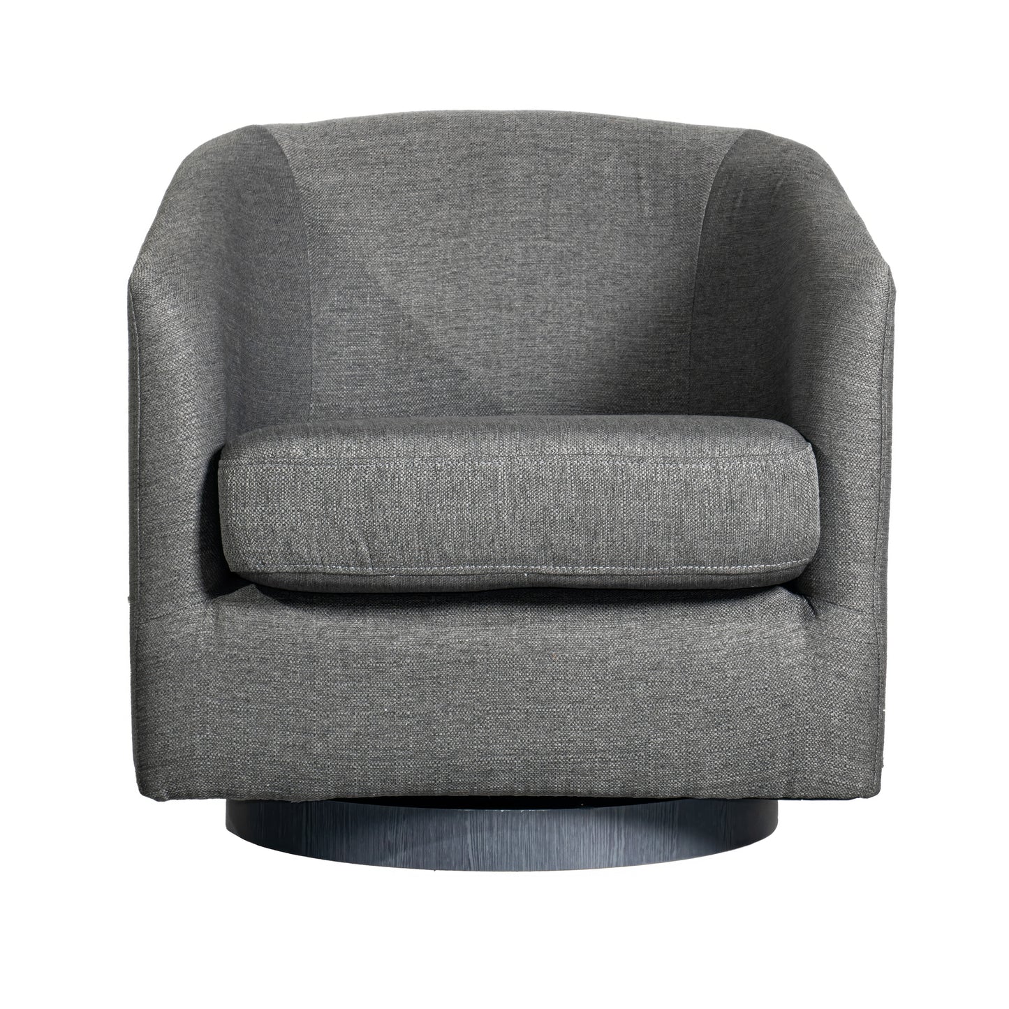 Landon Club Style Commercial Barrel Accent Armchair with 360 Degree Swivel Metal Base and Sloped Armrests in Dark Gray Fabric Upholstery