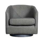 Landon Club Style Commercial Barrel Accent Armchair with 360 Degree Swivel Metal Base and Sloped Armrests in Dark Gray Fabric Upholstery