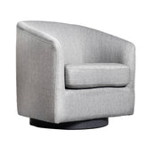 Landon Club Style Commercial Barrel Accent Armchair with 360 Degree Swivel Metal Base and Sloped Armrests in Light Gray Fabric Upholstery