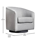 Landon Club Style Commercial Barrel Accent Armchair with 360 Degree Swivel Metal Base and Sloped Armrests in Light Gray Fabric Upholstery
