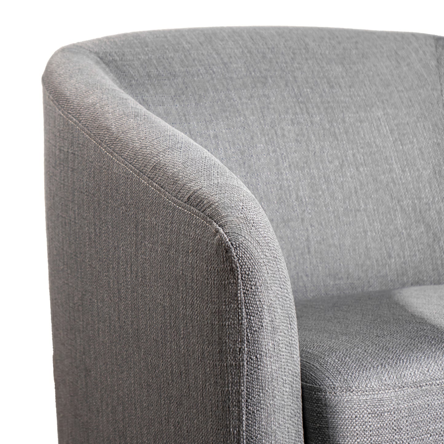 Landon Club Style Commercial Barrel Accent Armchair with 360 Degree Swivel Metal Base and Sloped Armrests in Light Gray Fabric Upholstery