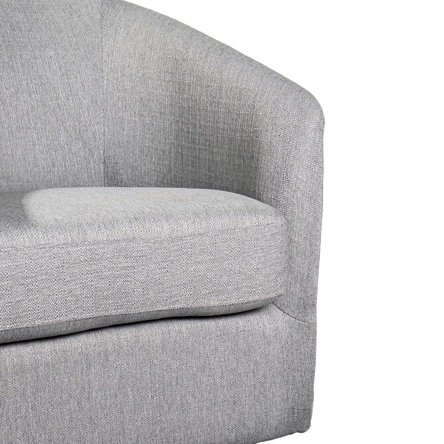 Landon Club Style Commercial Barrel Accent Armchair with 360 Degree Swivel Metal Base and Sloped Armrests in Light Gray Fabric Upholstery