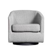 Landon Club Style Commercial Barrel Accent Armchair with 360 Degree Swivel Metal Base and Sloped Armrests in Light Gray Fabric Upholstery