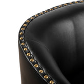 Myles Club Style Commercial Barrel Accent Armchair with 360° Swivel Metal Base and Black Leathersoft Upholstery with Brass Decorative Nail Head Trim